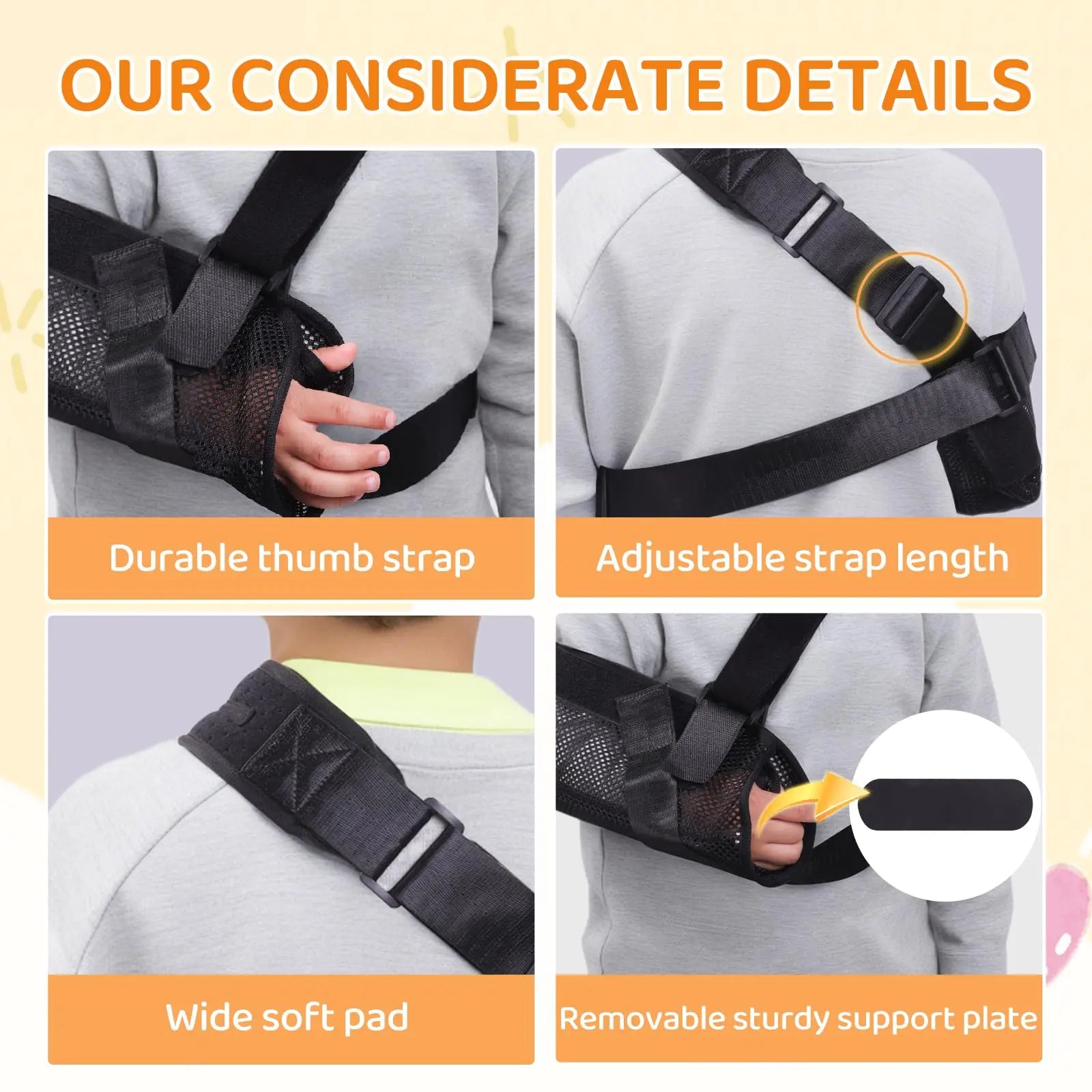 Kids Arm Sling with Support Plate Black S