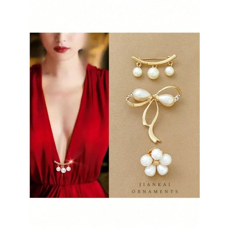 Pearl Brooch V-Neck Dress Pin Set