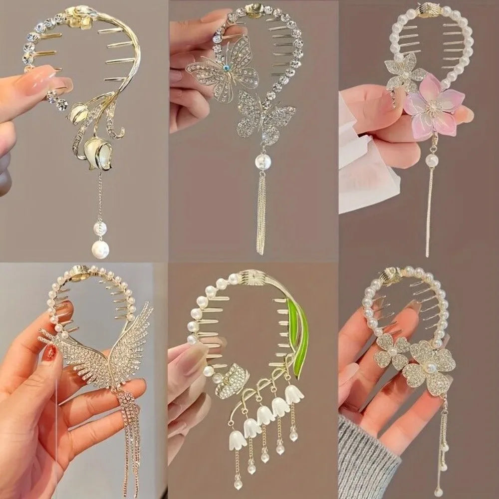 6pcs Pearl & Metal Claw Hair Clips Set