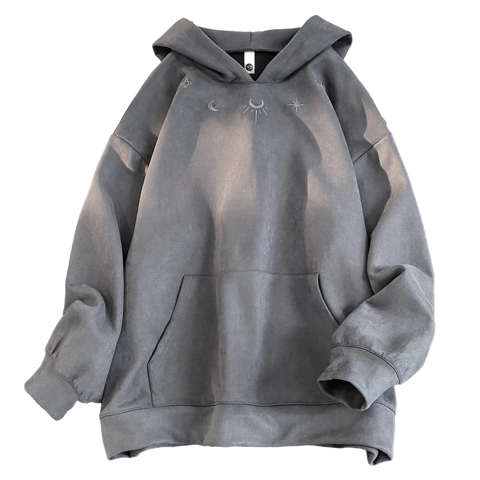 Retro-Hoodie aus Wildleder mit Stickerei für Herren