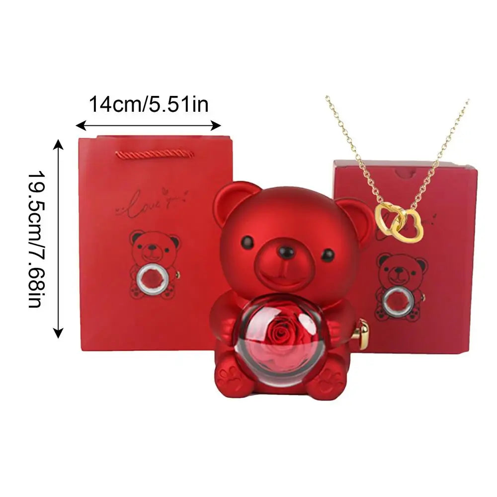 Romantic Bear & Rose Necklace Jewelry Box
