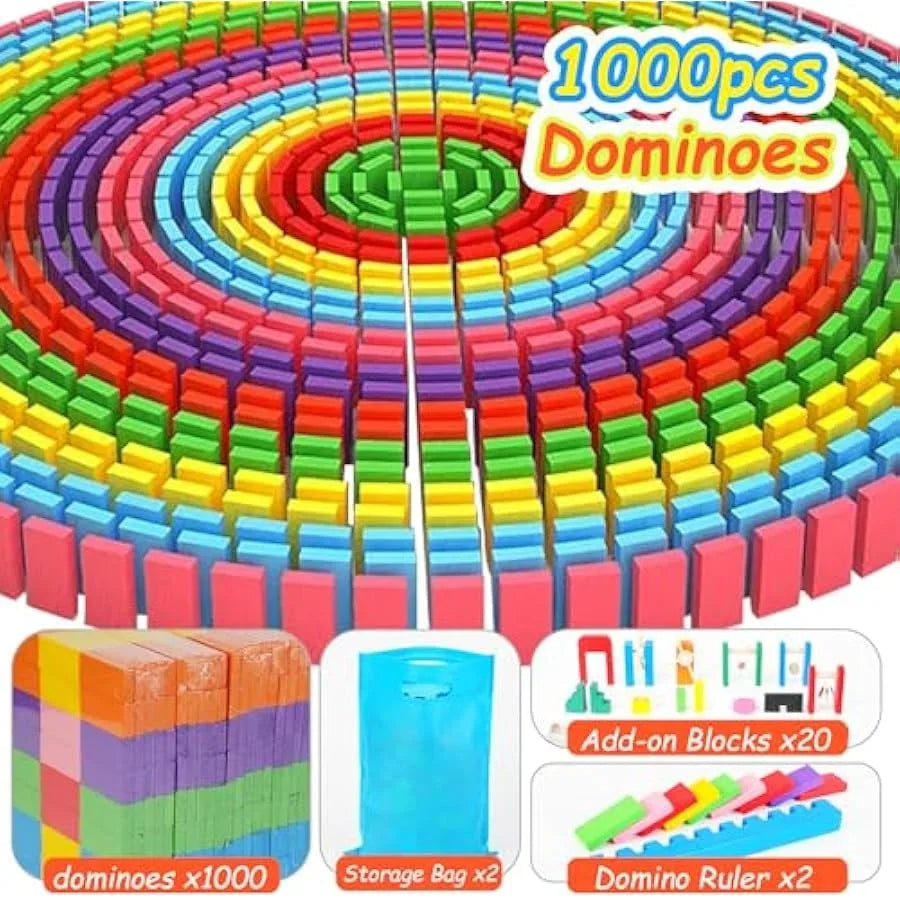 1000 Piece Colorful Wooden Domino Set