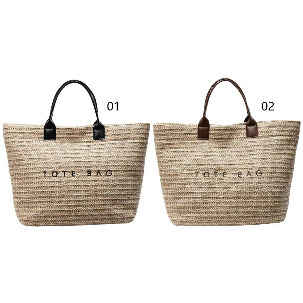 Knit Flower Rattan Straw Shoulder Bag