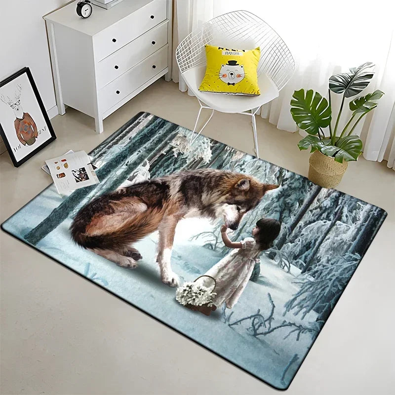 Wolf Moon Pattern Non-Slip Area Rug