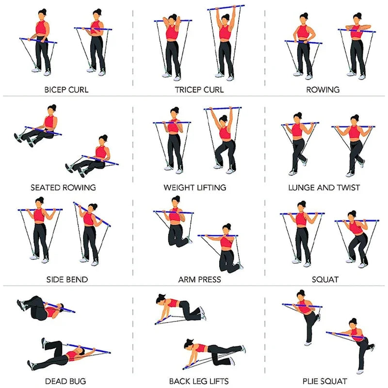 Multifunktions-Pilatesstange mit Bändern