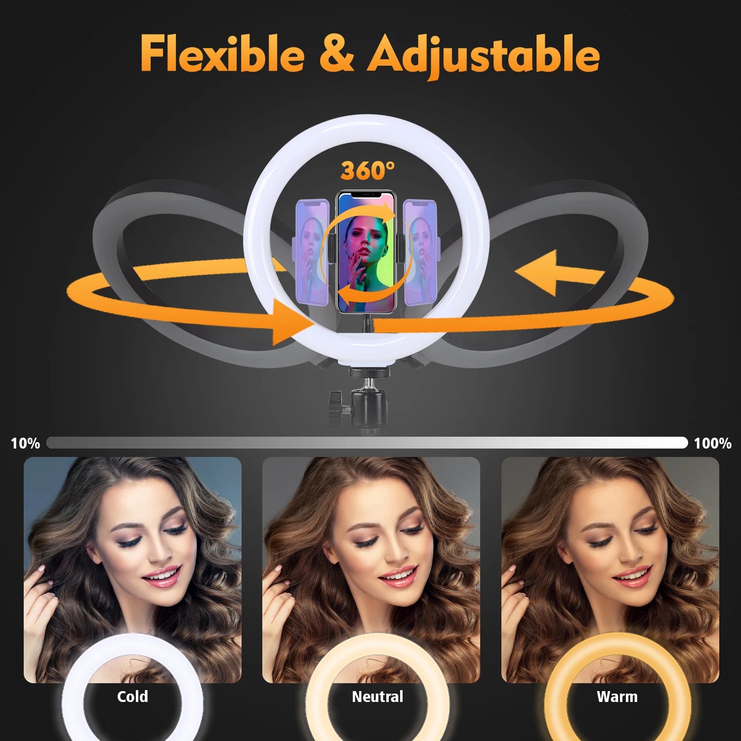 10'' LED-Ringlicht mit 160cm Stativ