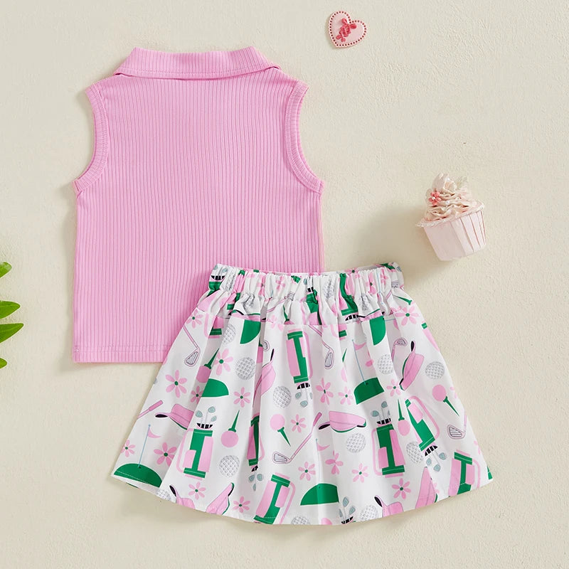 Girls Golf Print Skirt Set