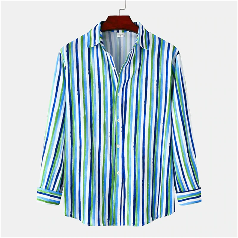 Men’s Blue Striped Long Sleeve Button Shirt