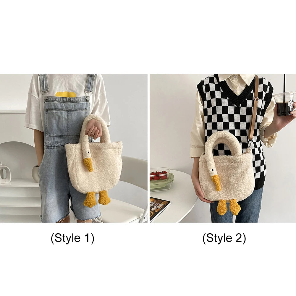 Cartoon Goose Plush Tote Handbag