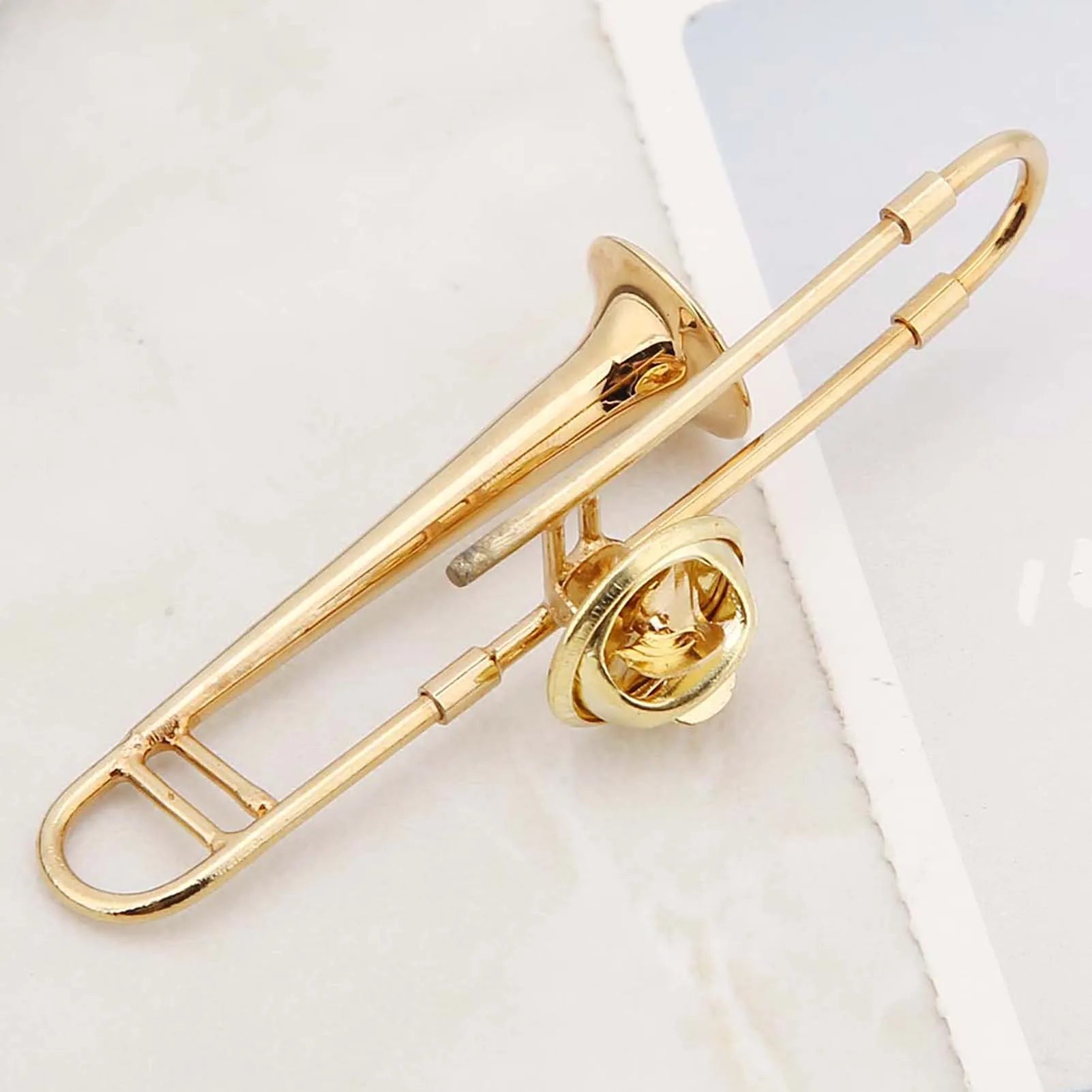 Mini Gold Trombone Brooch Gift Box