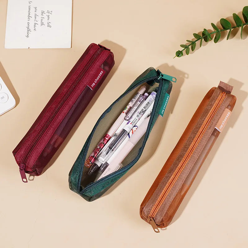 Mesh Transparent Zipper Pencil Case
