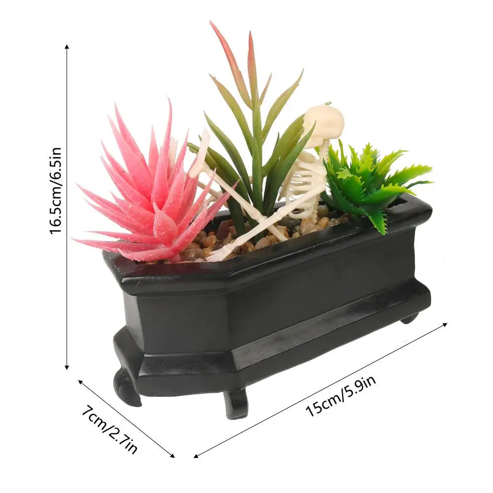 Coffin Skull Fake Plant with Succulents