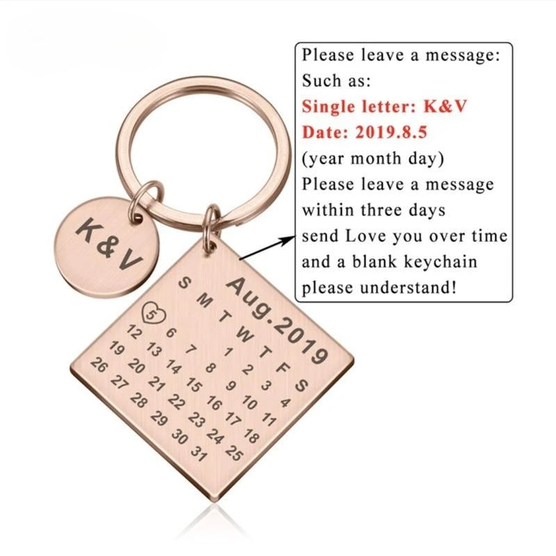 Custom Engraved Calendar Heart Keychain