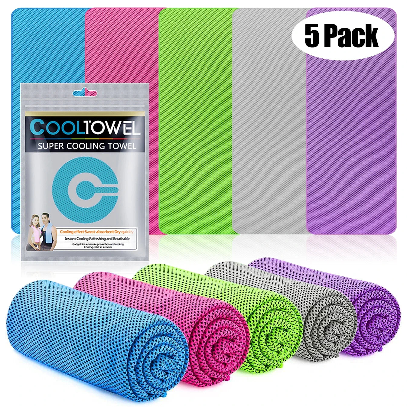 5-Pack Microfiber Cooling Towels Set