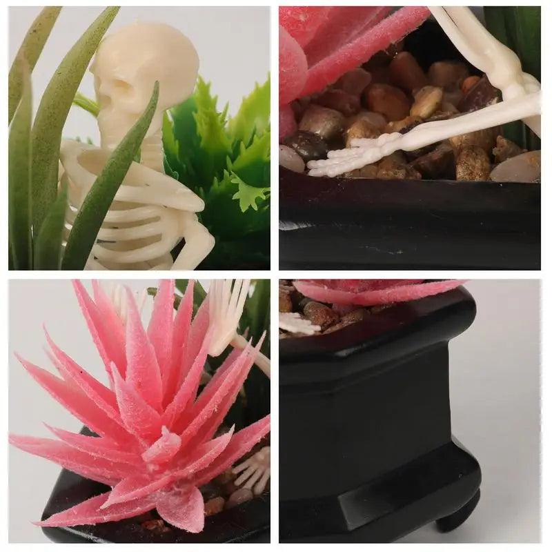 Coffin Skull Fake Plant with Succulents