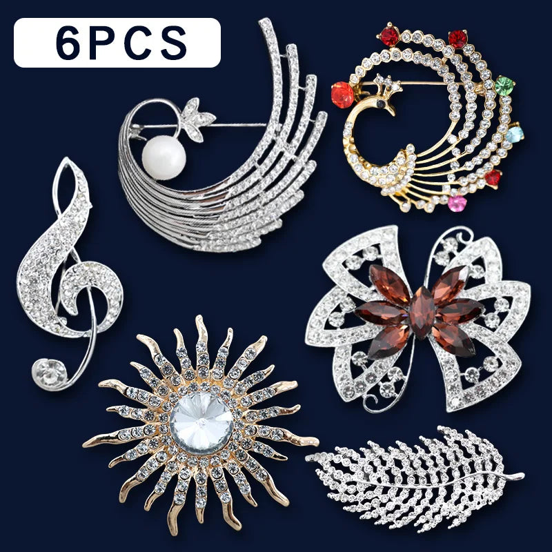 Peacock Feather Sunflower Brooch Set