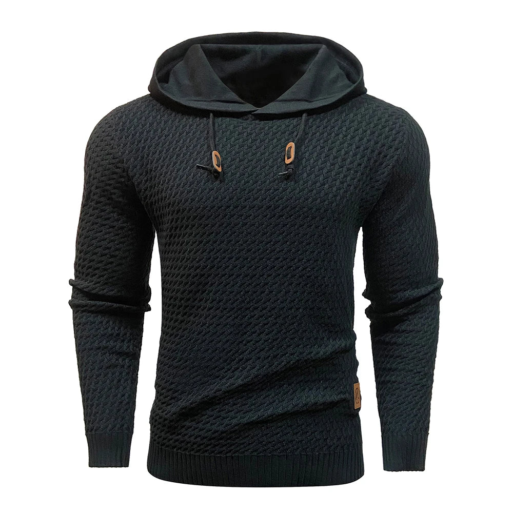 Schwarzer, lässiger Hoodie aus Rippstrick für Herren