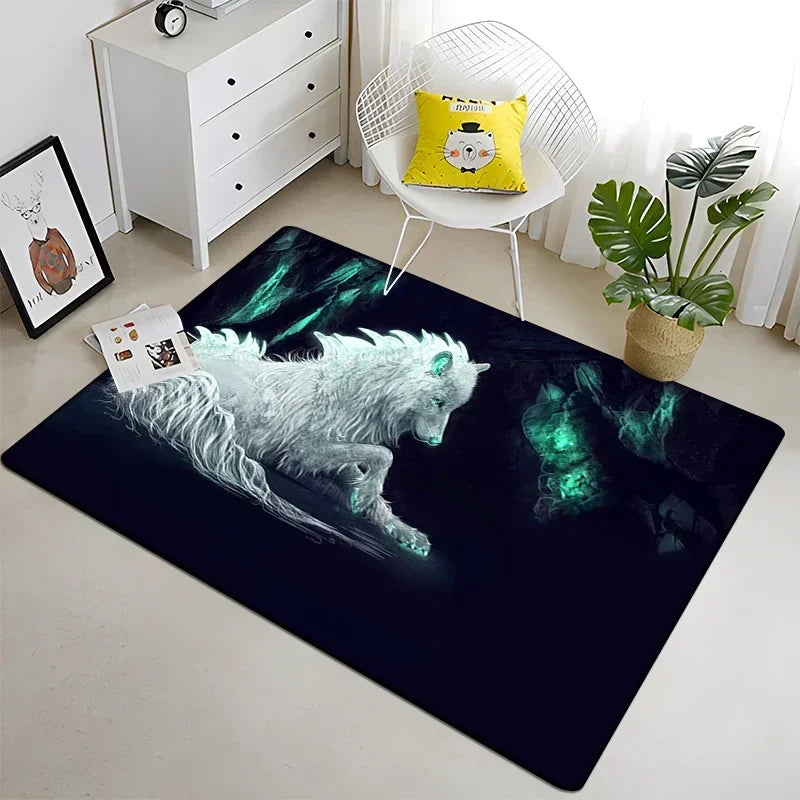 Wolf Moon Pattern Non-Slip Area Rug