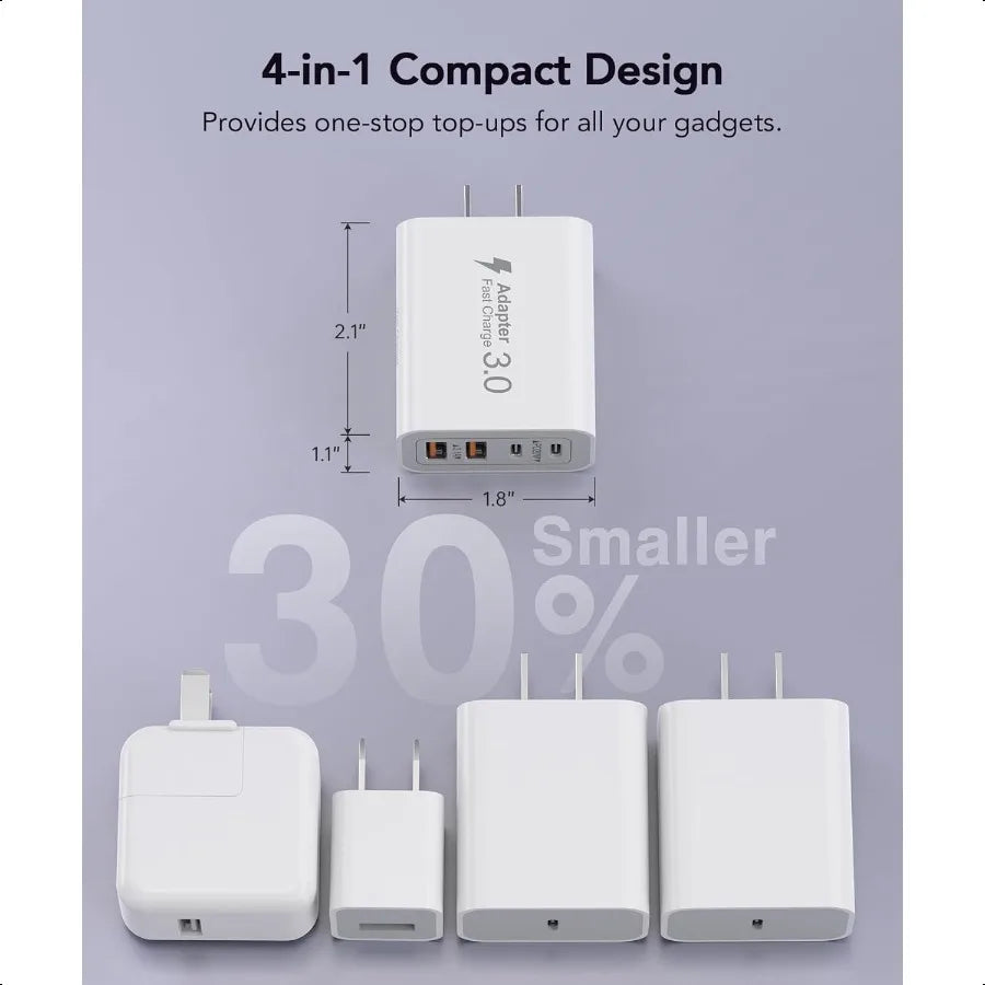 40W USB C Charger 2-Pack 4-Port Adapter