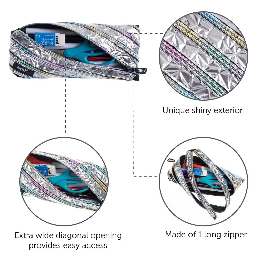 Metallic Silver Pencil Case Organizer