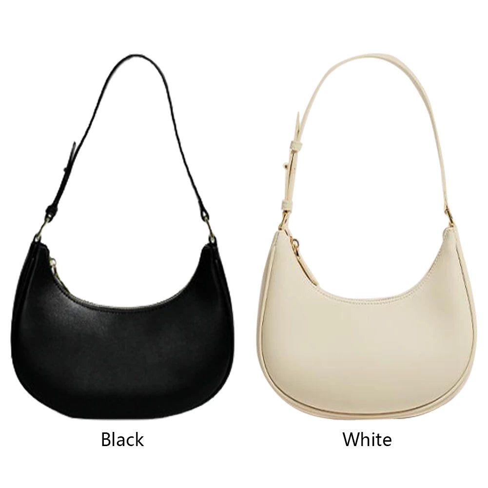 PU Leather Half Moon Hobo Underarm Bag