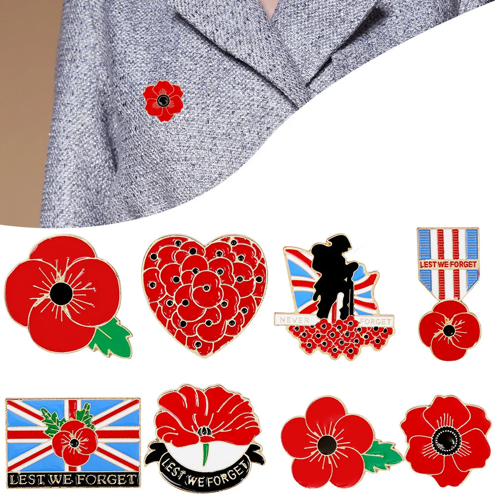 Red Poppy Rose Flower Lapel Pins