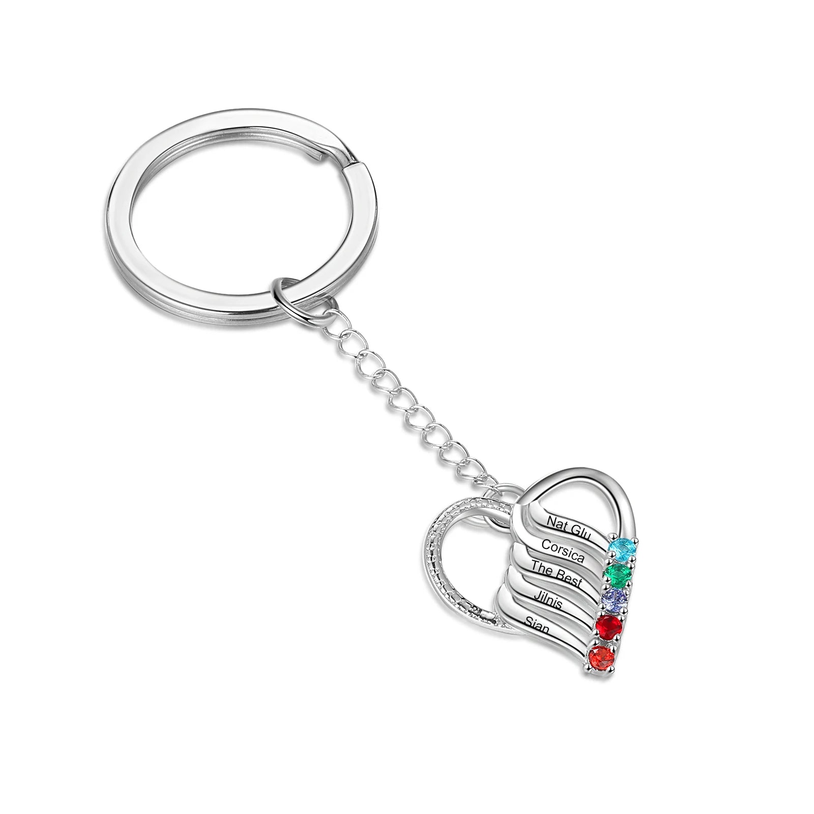 Custom Birthstone Heart Name Keychain