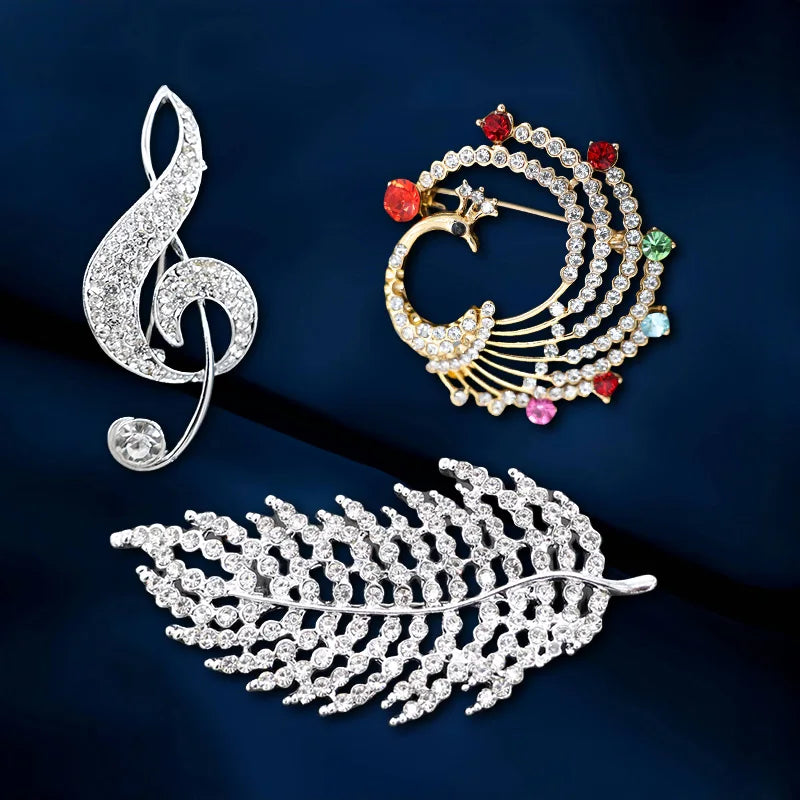 Peacock Feather Sunflower Brooch Set