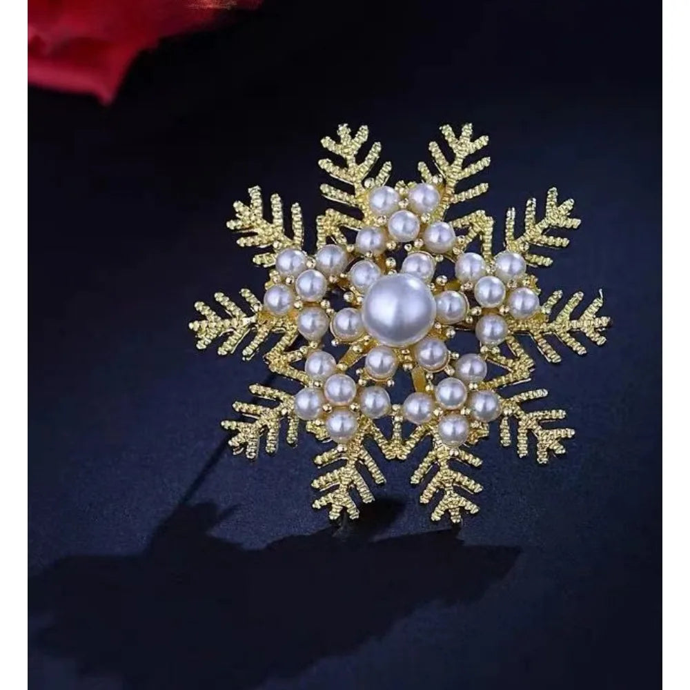 2pc Elegant Pearl Snowflake Brooch Set