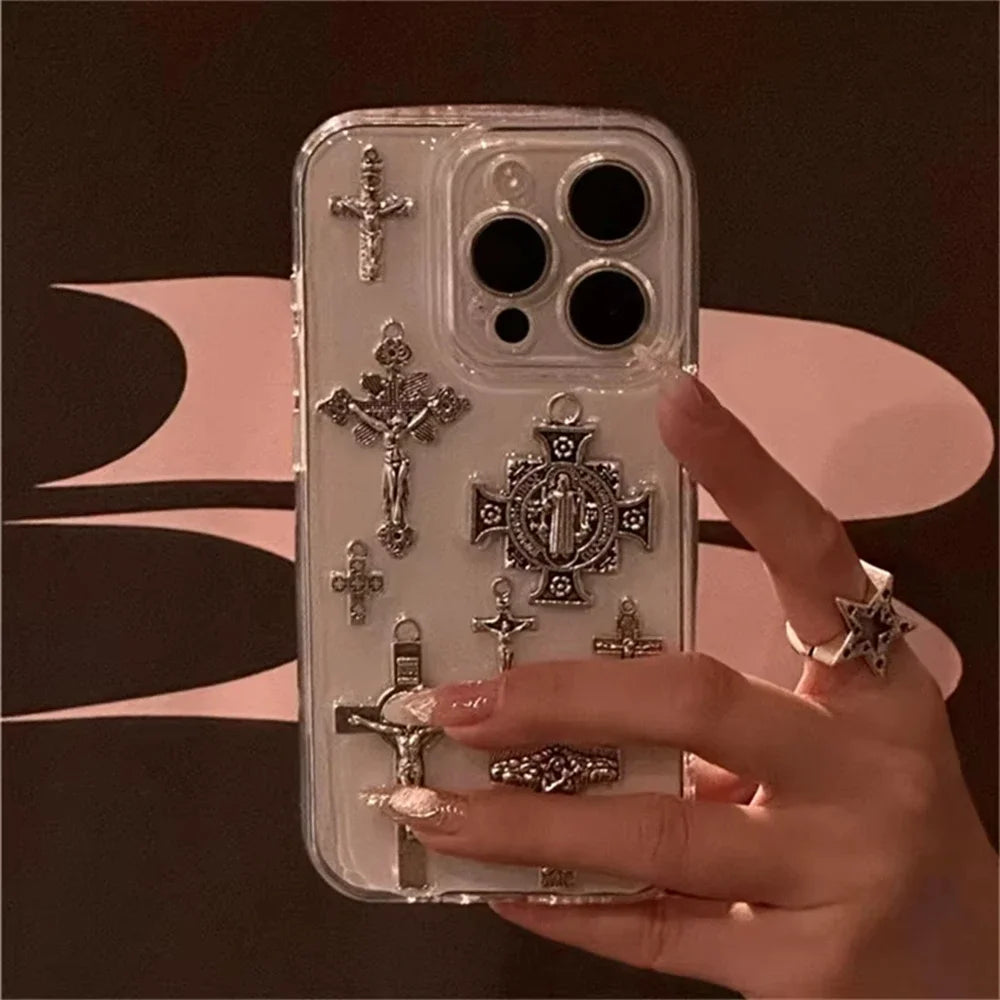 Retro Gothic 3D Metal Cross iPhone Case