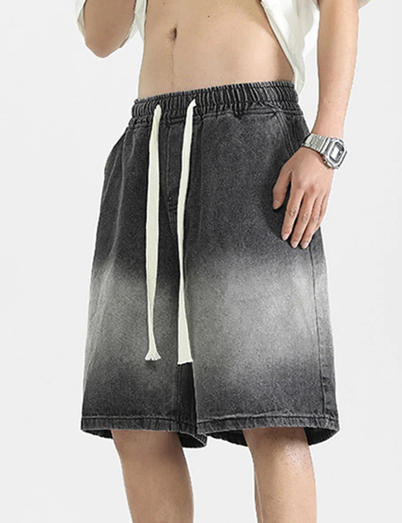 Lässige Jeans-Shorts für Herren im Sommer mit Kordelzug in der Taille