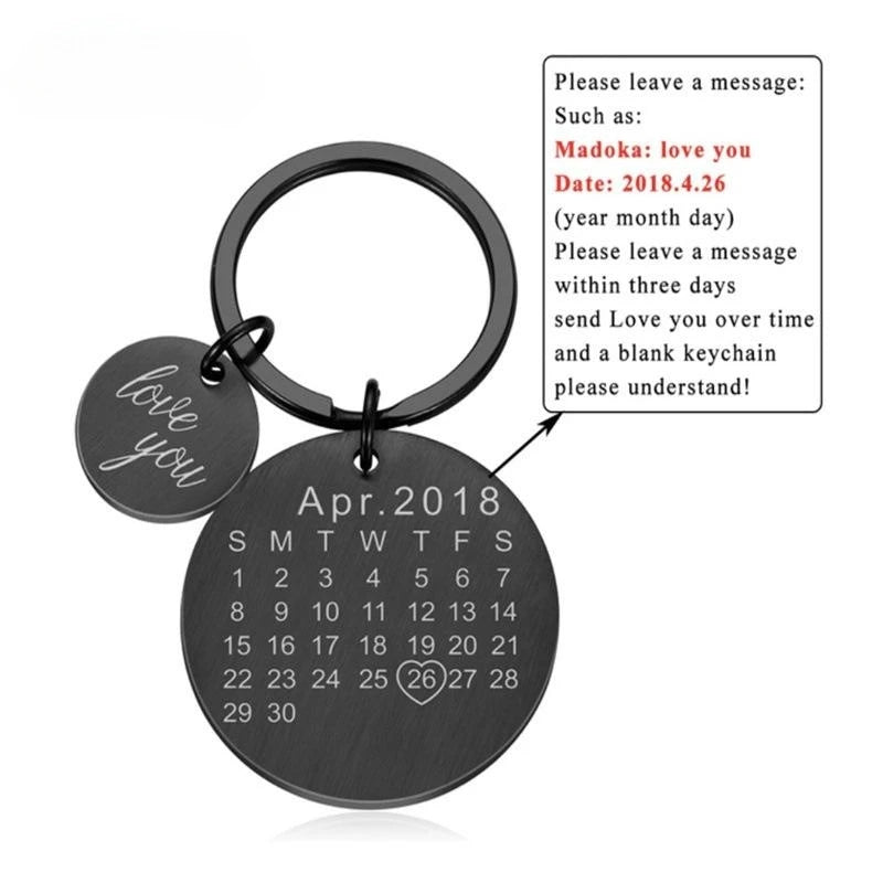 Custom Engraved Calendar Heart Keychain