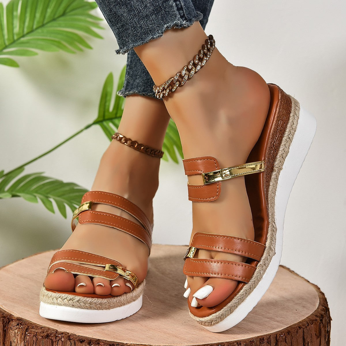 Colorblock Wedge Hemp Heel Sandals