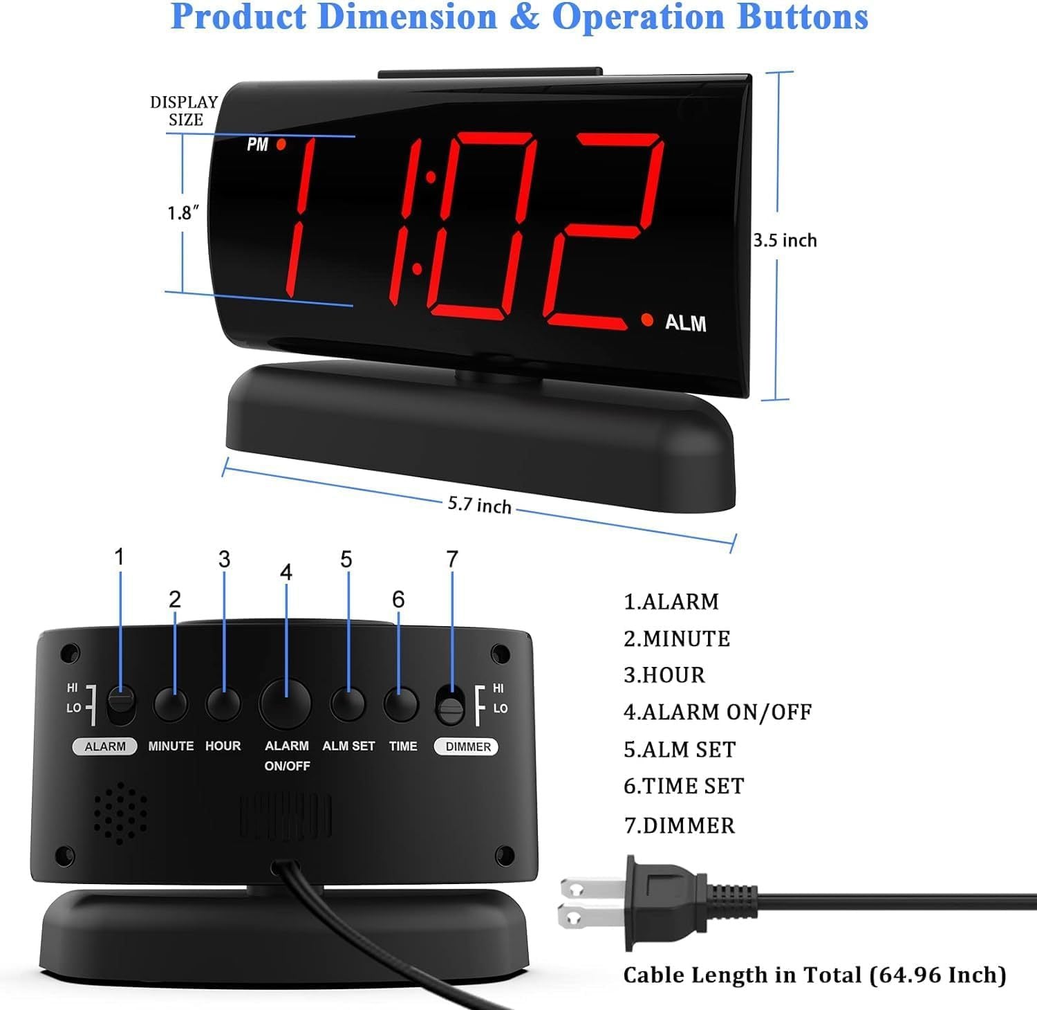 Large Digital Alarm Clock Rotating Base
