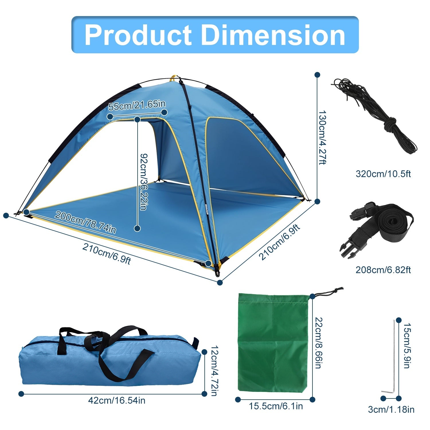 4-6 Person Beach Tent Canopy w/ Bag