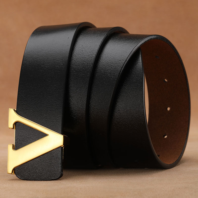 Retro Genuine Leather V Letter Pants Belt