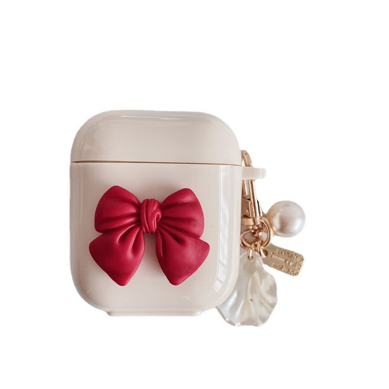 Beige Red Bow Wireless Earphone Case
