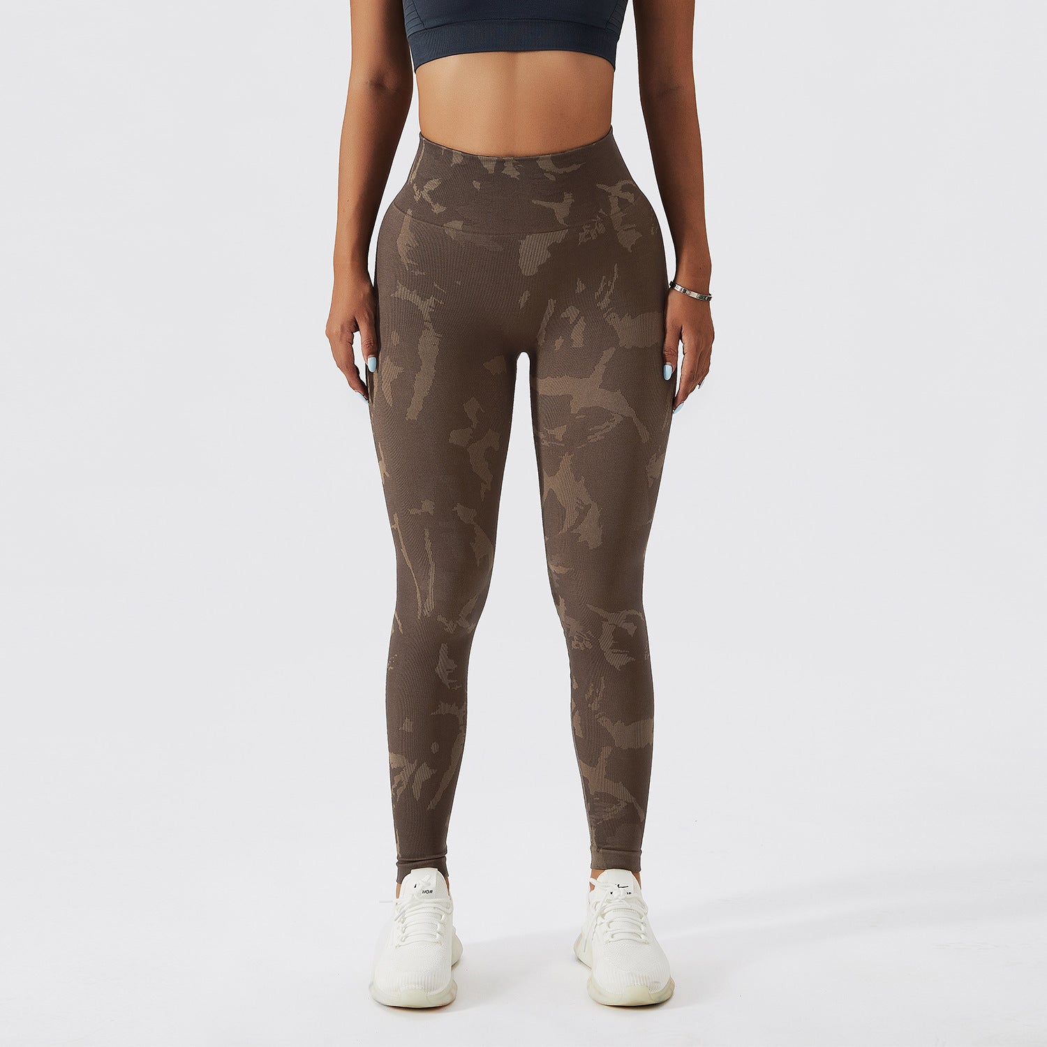Pantalon de fitness camouflage pêche à taille haute