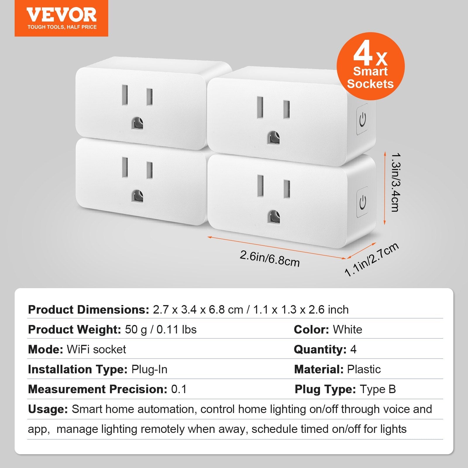 VEVOR 4er-Pack Smart Plug Sprachsteuerung