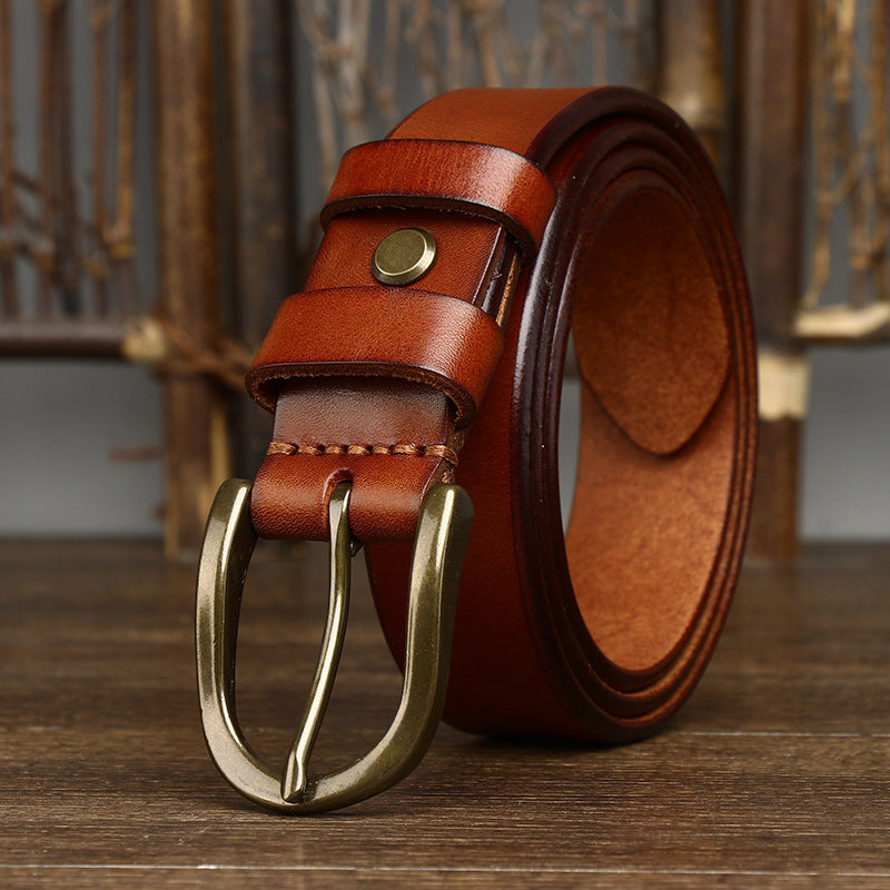 Retro Copper Buckle Belt for Men 3.3CM