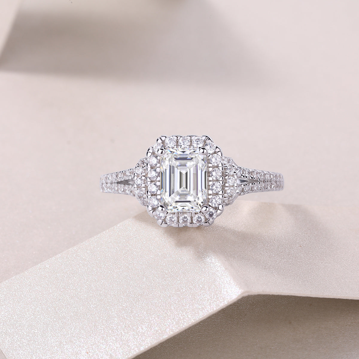 Square Moissanite Silver Diamond Ring