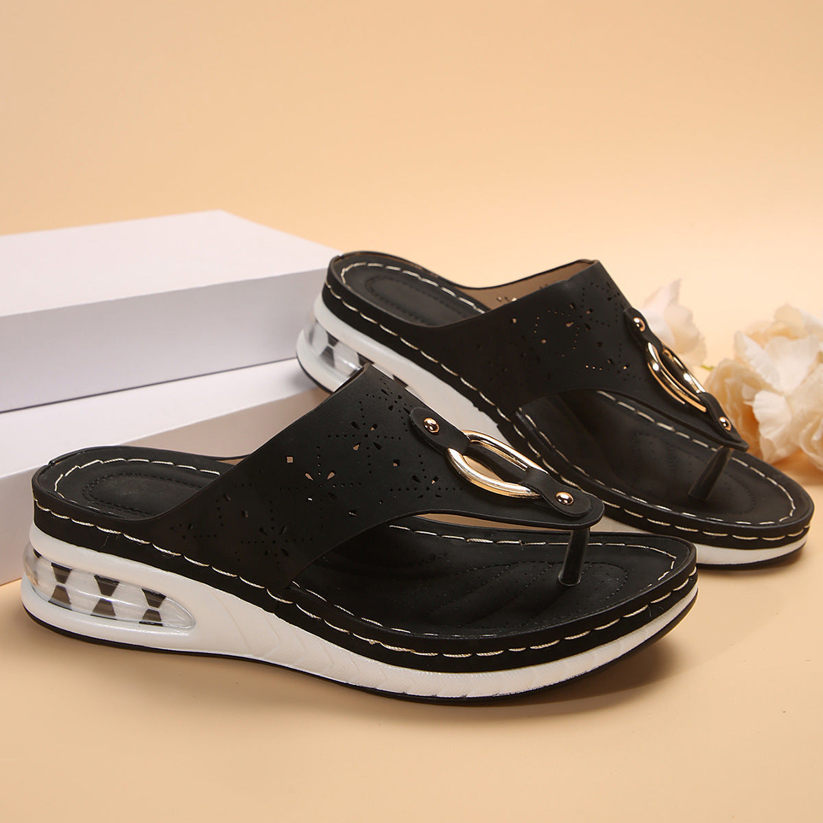 Air Cushion Wedge Thong Flip Flops