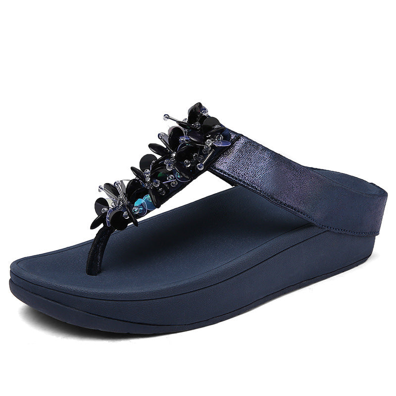 Sequin Wedge Platform Flip Flops Women