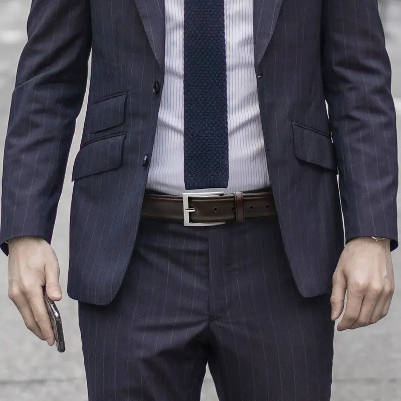 Ceinture à boucle ardillon en cuir de vache véritable pour homme