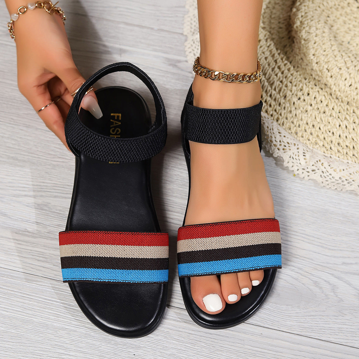 Colorblock Elastic Fish Mouth Sandals