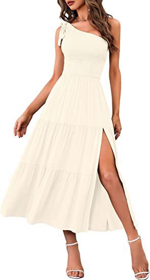 One-Shoulder Pleated Summer Dress