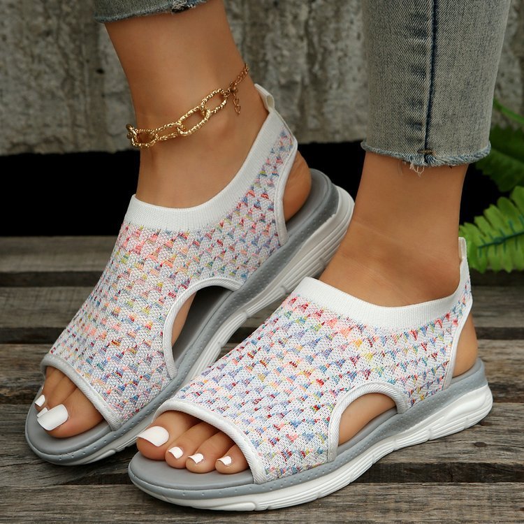 Heart Print Peep-Toe Mesh Sport Sandals