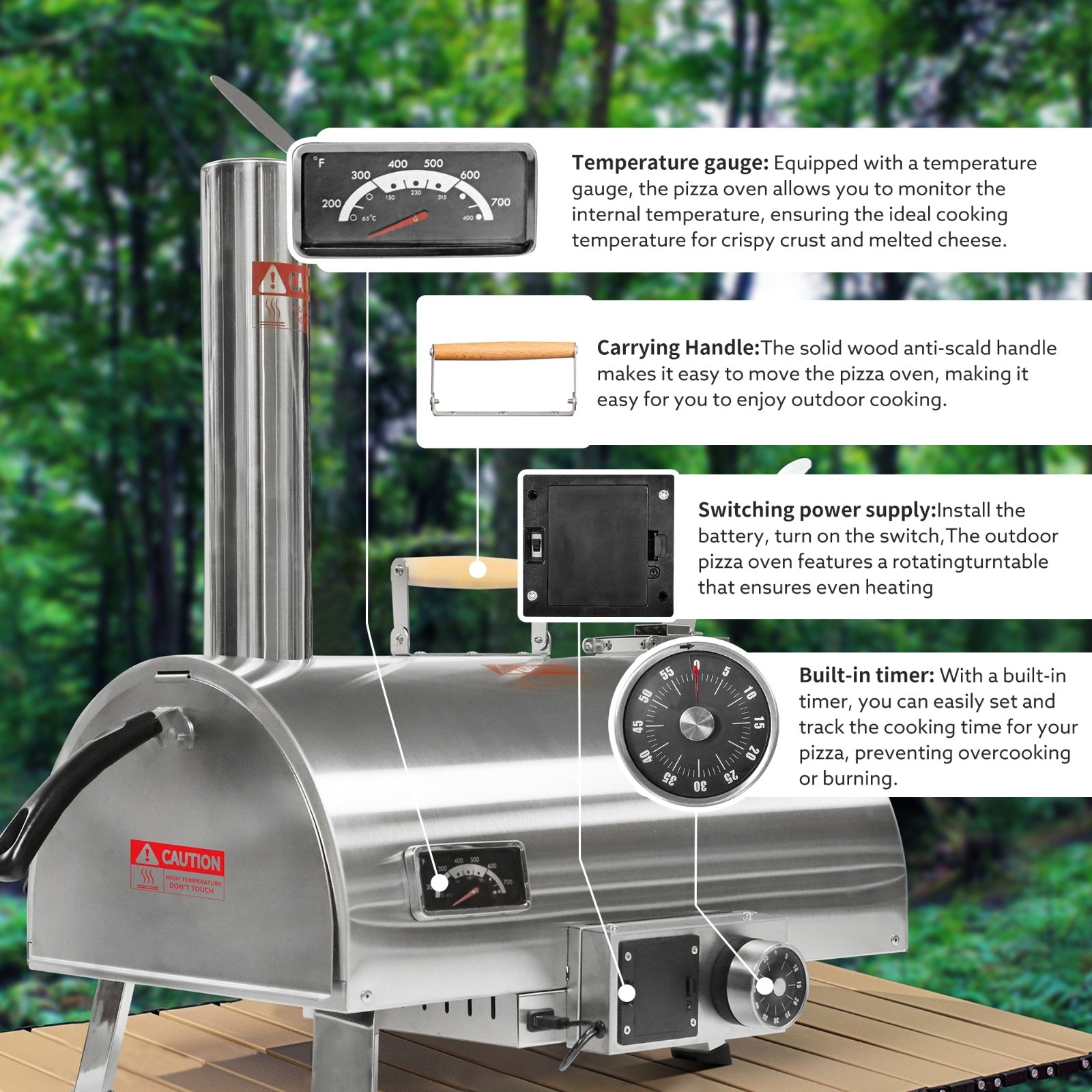 Outdoor 12" Rotatable Wood Pizza Oven