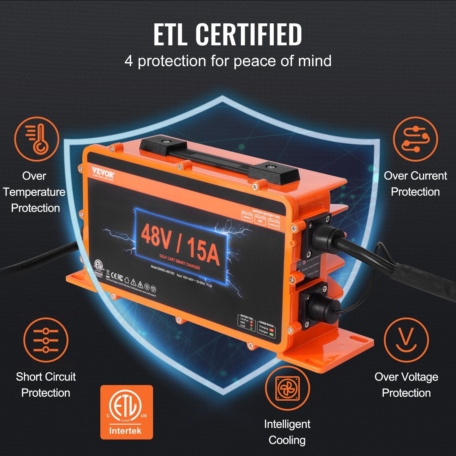 VEVOR 48V 15A Smart Golfwagen-Ladegerät