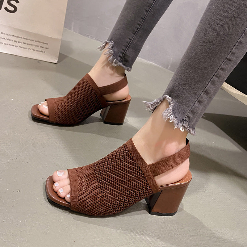 Woven Chunky Heel Sandals Women
